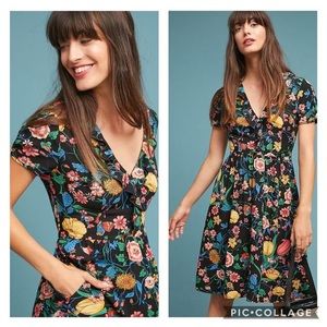 Anthropologie Black Ruffle Floral Dress